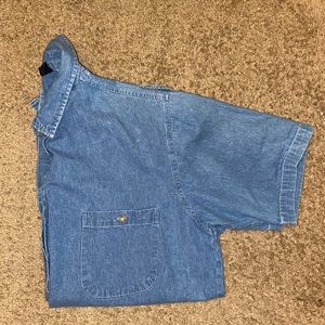 Large short sleeve denim button up shirt